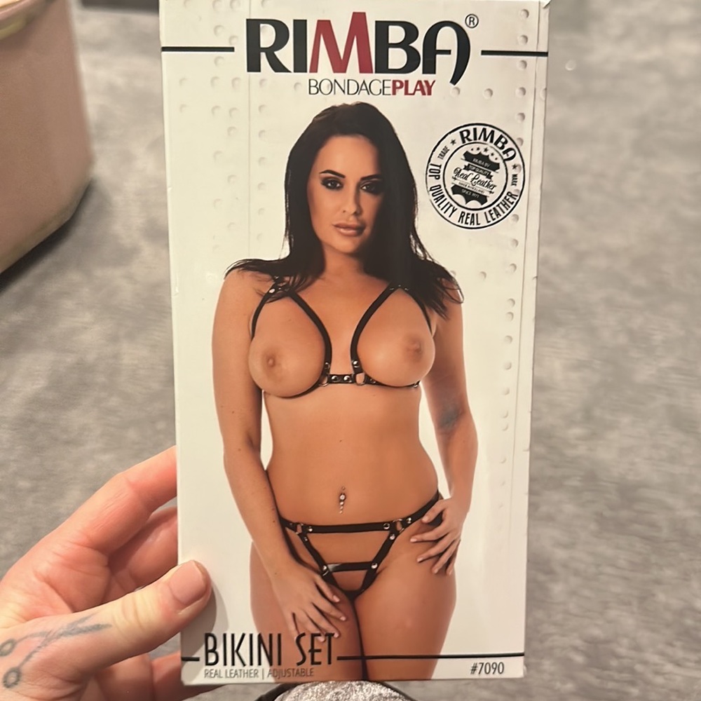 Fetish bondage real leather Rimba bikini set nwt one size.
